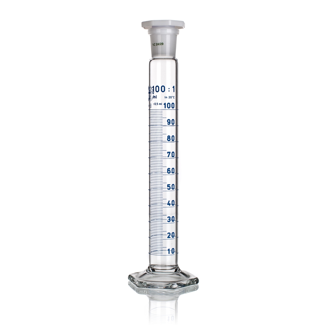 Measuring Cylinder, Class B, Plastic Stopper, White Graduations