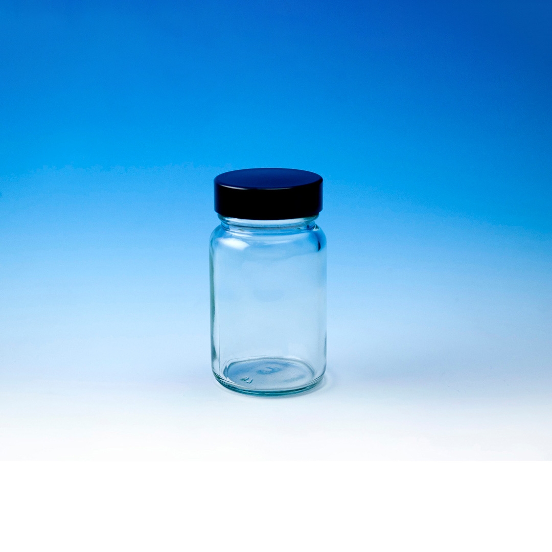 Bottle, Powder, Clear, White Screw Cap, Soda Glass (Type III) Smith